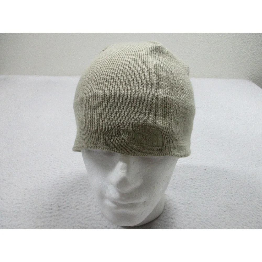 The North Face Hat Beanie Fitted One Size Tan Knit Fleece Lined Mens Winter Warm
